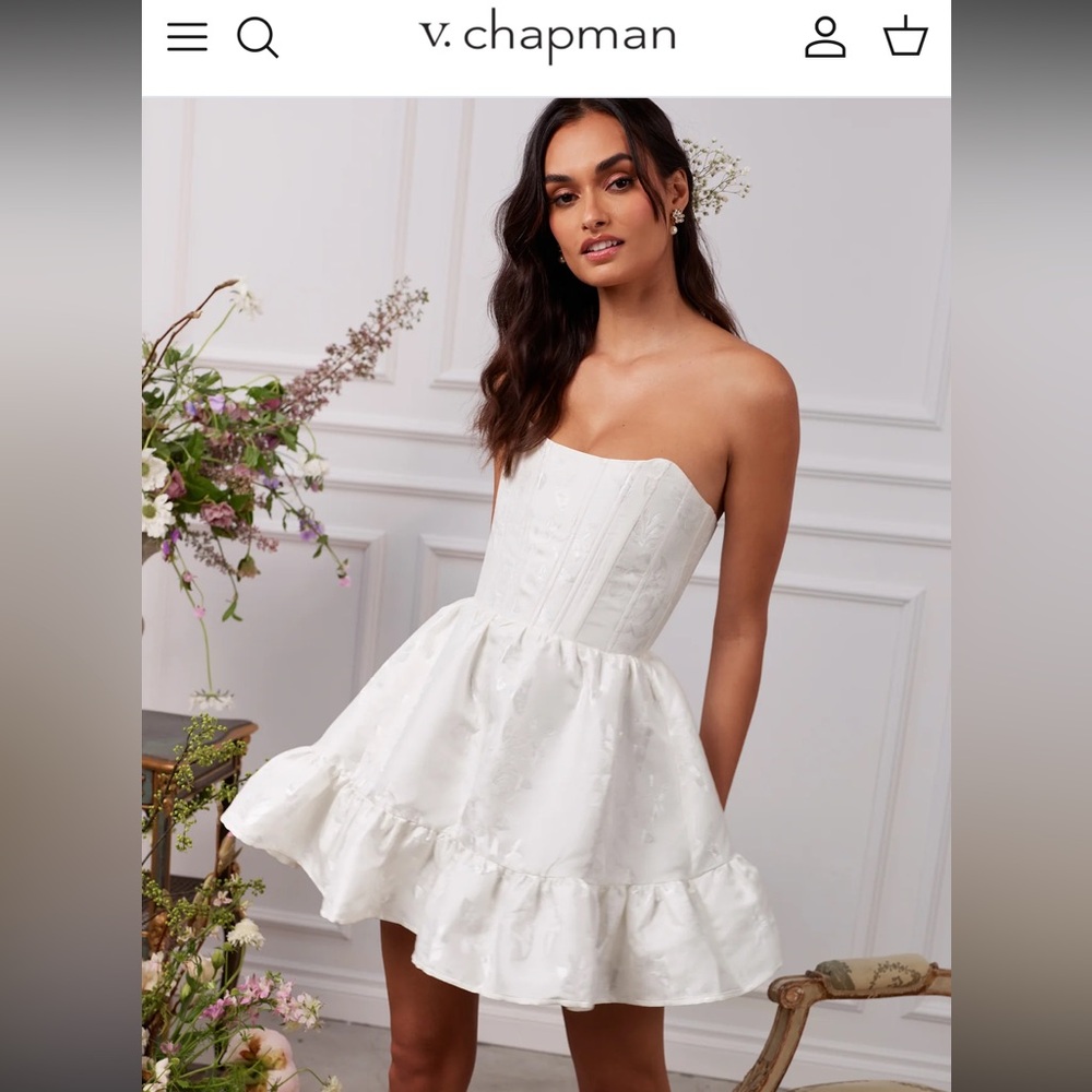 V. Chapman Ginny Dress in White Baroque Floral Strapless Mini Dress